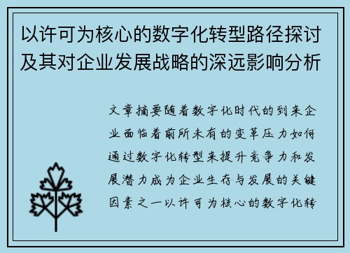 以许可为核心的数字化转型路径探讨及其对企业发展战略的深远影响分析